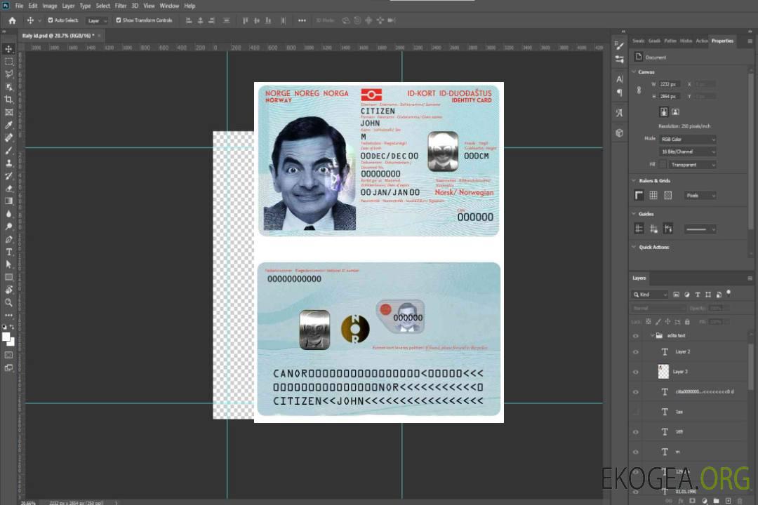 Carte d'identité de Norvège template Carte d'identité de Norvège template